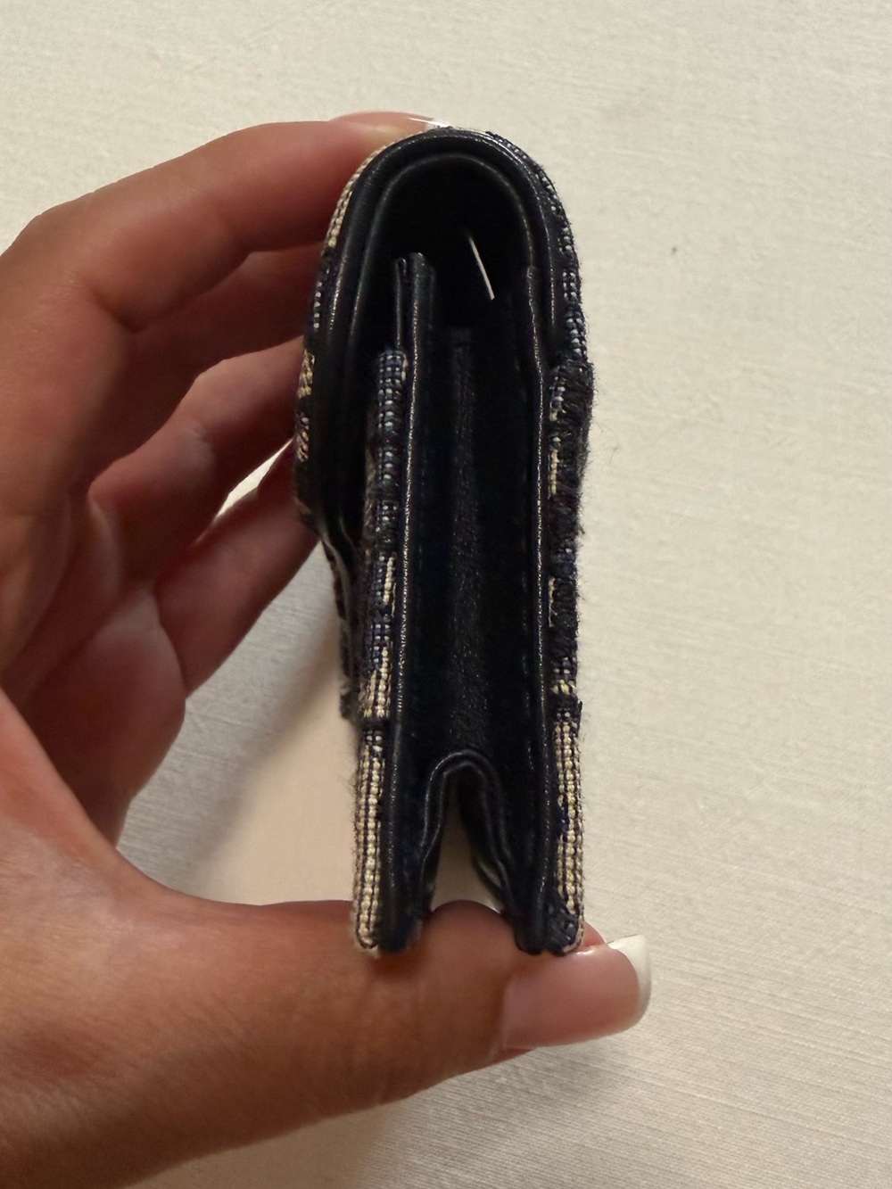 Dior Jacquard Card Holder in Black and Beige with Gold 'D' Accent - Picture 6 of 8